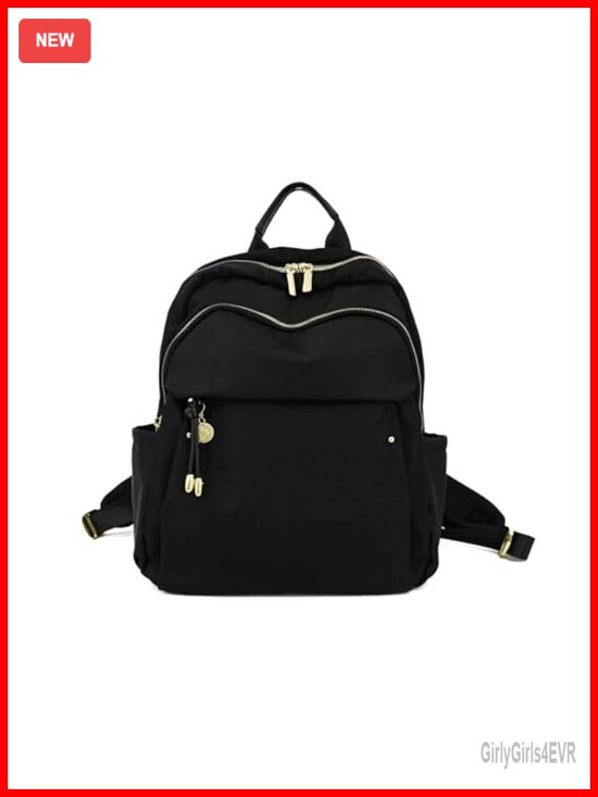 Water-Resistant Nylon Backpack Purse with Gold Hardware, Daypack for Women